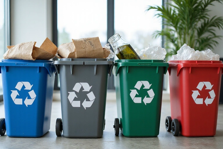 Recycling bins with different materials