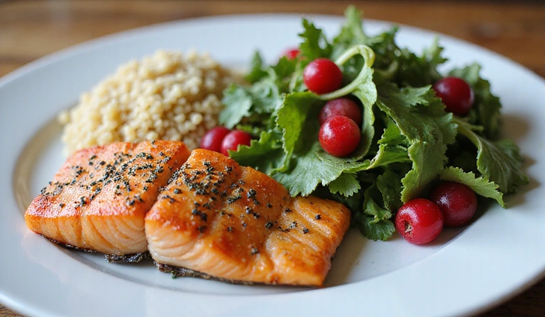 A healthy, balanced meal with fresh ingredients, illustrating wholesome eating.