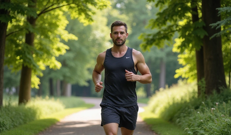 A man jogging in a park, representing physical activity and outdoor exercise.