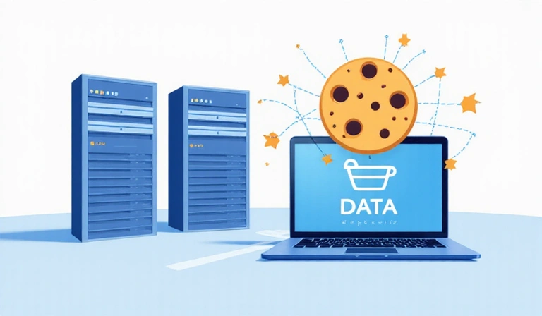 Illustration of a cookie being stored on a computer, representing data storage