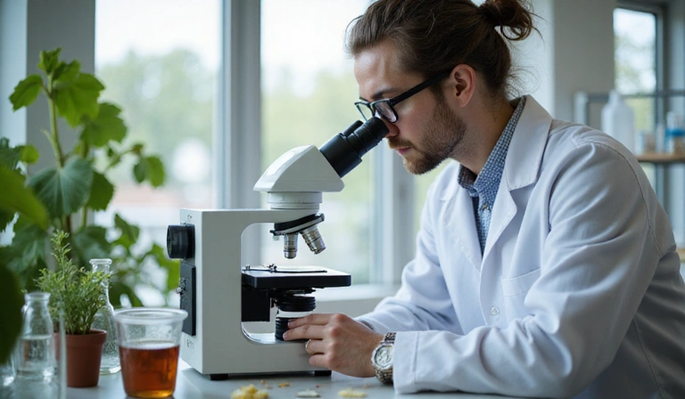 Scientist examining natural ingredients in a lab