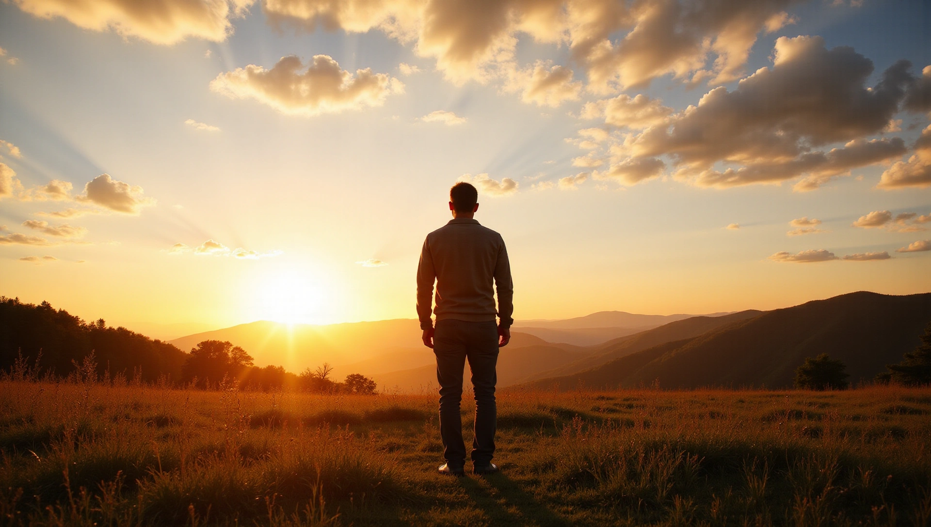 Serene nature background with a confident man